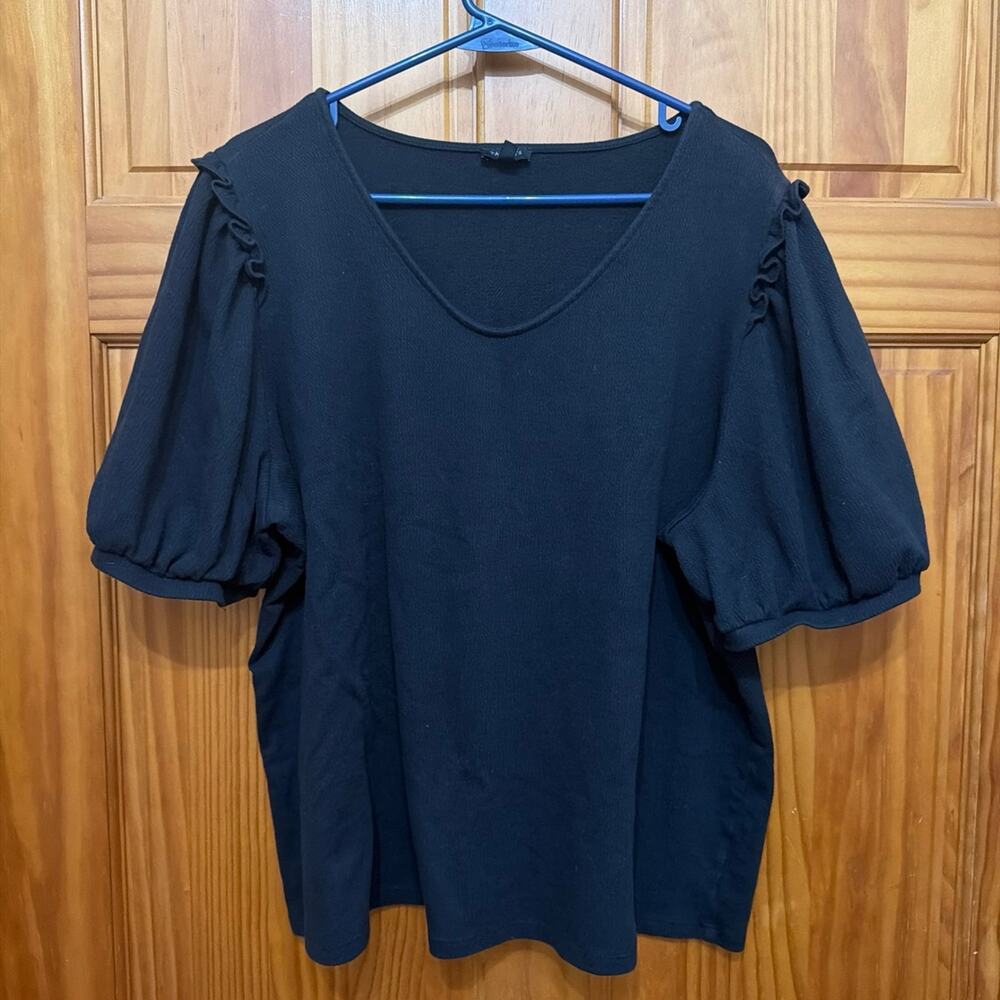 Talbots Plus Black T-Shirt with Fluffy Sleeves Size 2XL